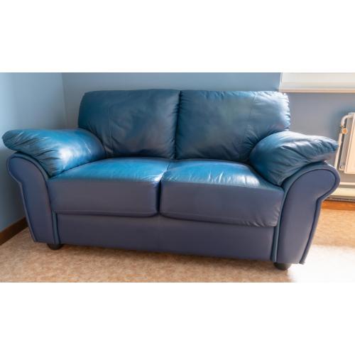 Leren tweezitsbank, blauw