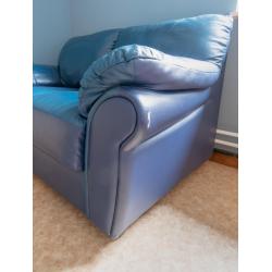 Leren tweezitsbank, blauw