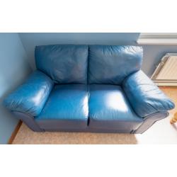 Leren tweezitsbank, blauw