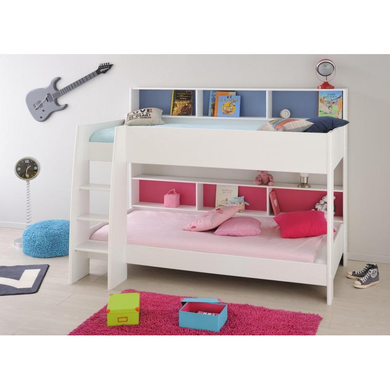 Stappelbed wit 90x200 met ladder en legschap