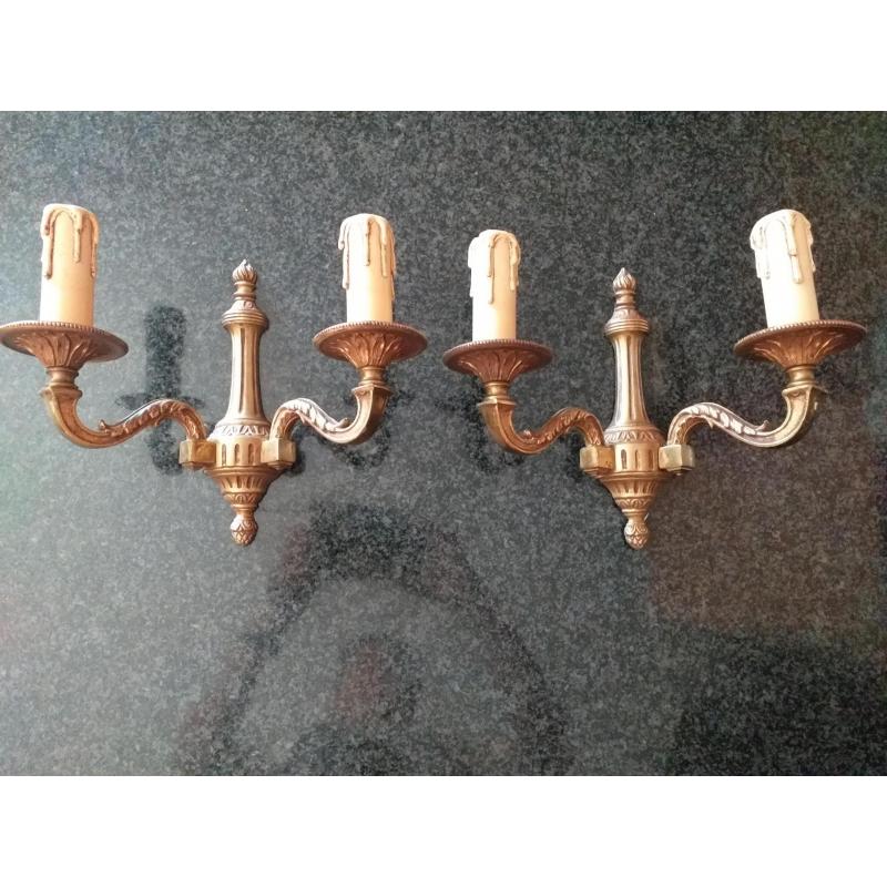 Kroonluchter messing   en   2 bijhorende wandarmaturen