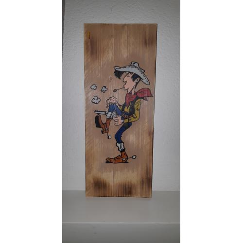 Lucky Luke tekening op steigerhout
