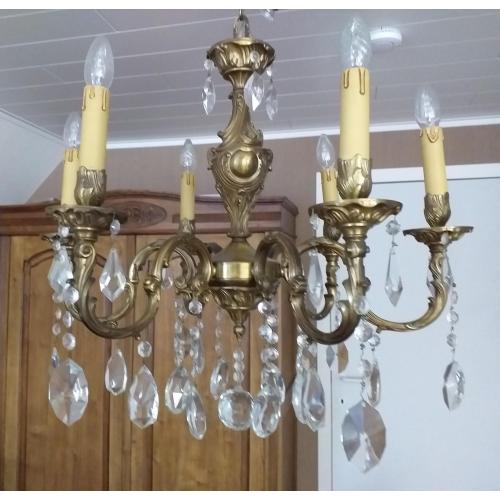 Kroonluchter messing   en   2 bijhorende wandarmaturen