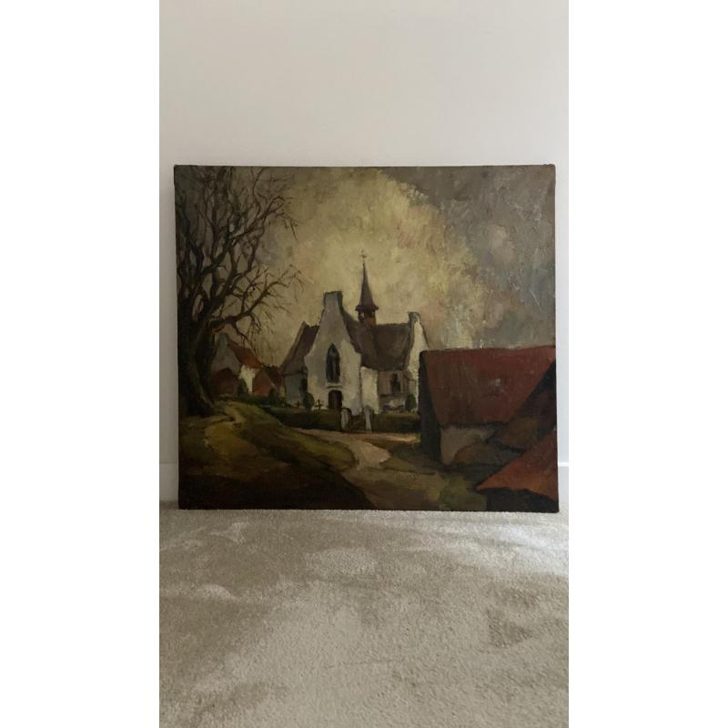 Schilderij van Kerkje te Vlassenbroek aan de Schelde