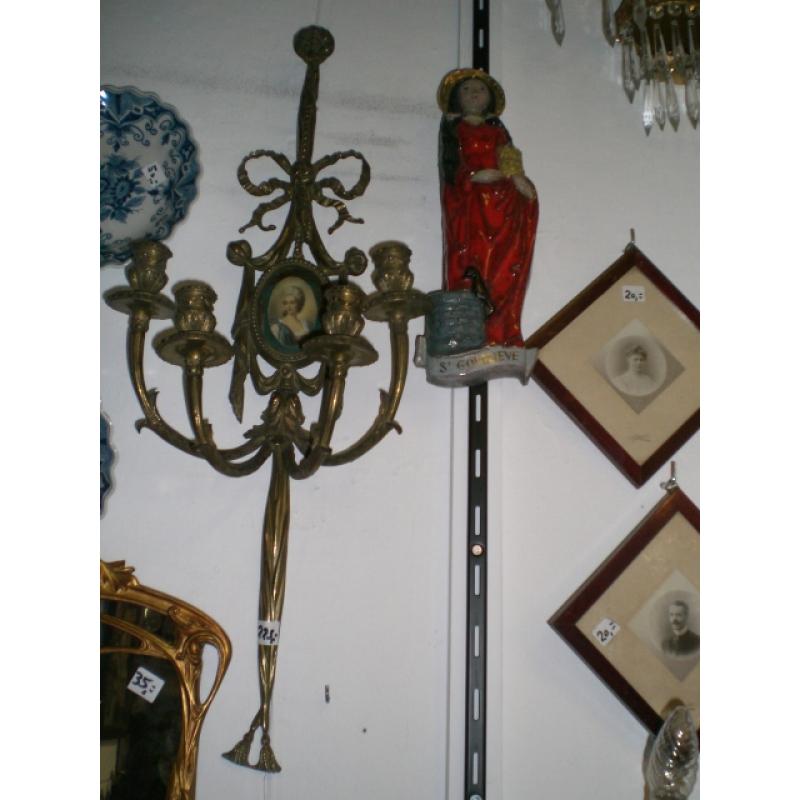 Antieke bronzen 4-lichts wand-kandelaar 70x40cm