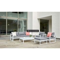 NIEUWE Caldela loungeset in wit aluminium:3-zit,2x1-zit,poef