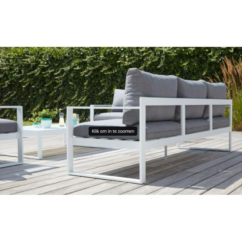 NIEUWE Caldela loungeset in wit aluminium:3-zit,2x1-zit,poef