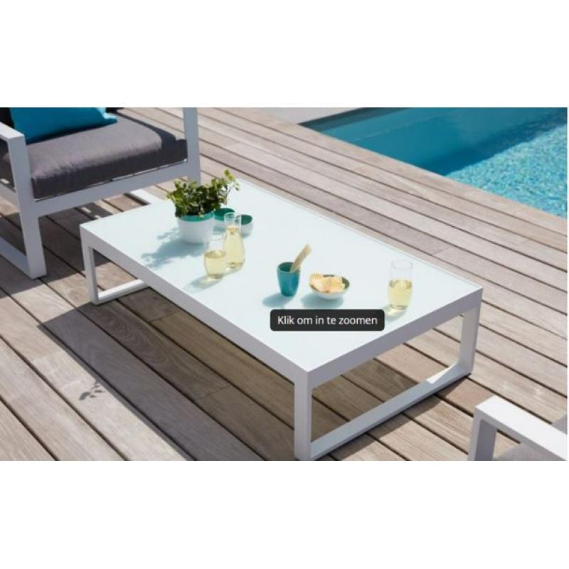 NIEUWE Caldela loungeset in wit aluminium:3-zit,2x1-zit,poef