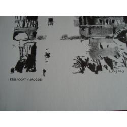 Tekening van Ezelpoort in Brugge