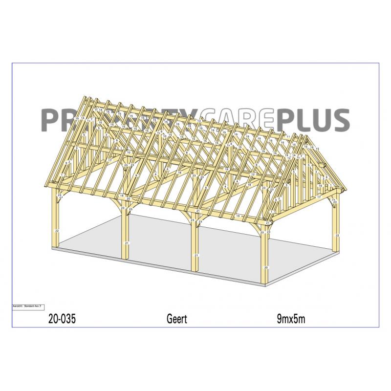 Houten skelet voor bijgebouw, carport, schuur of stal