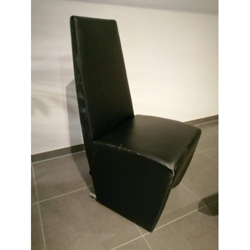 6 zwarte lederen eetkamerstoelen