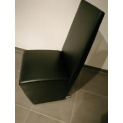 6 zwarte lederen eetkamerstoelen
