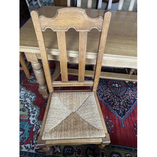 Vintage 6  massief eiken eetkamerstoelen met rieten zitting