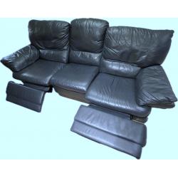 Compleet salon donkerblauw echt leder éénzit relax, driezit relax, tweezit