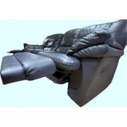 Salon leder driezit met relax donkerblauw