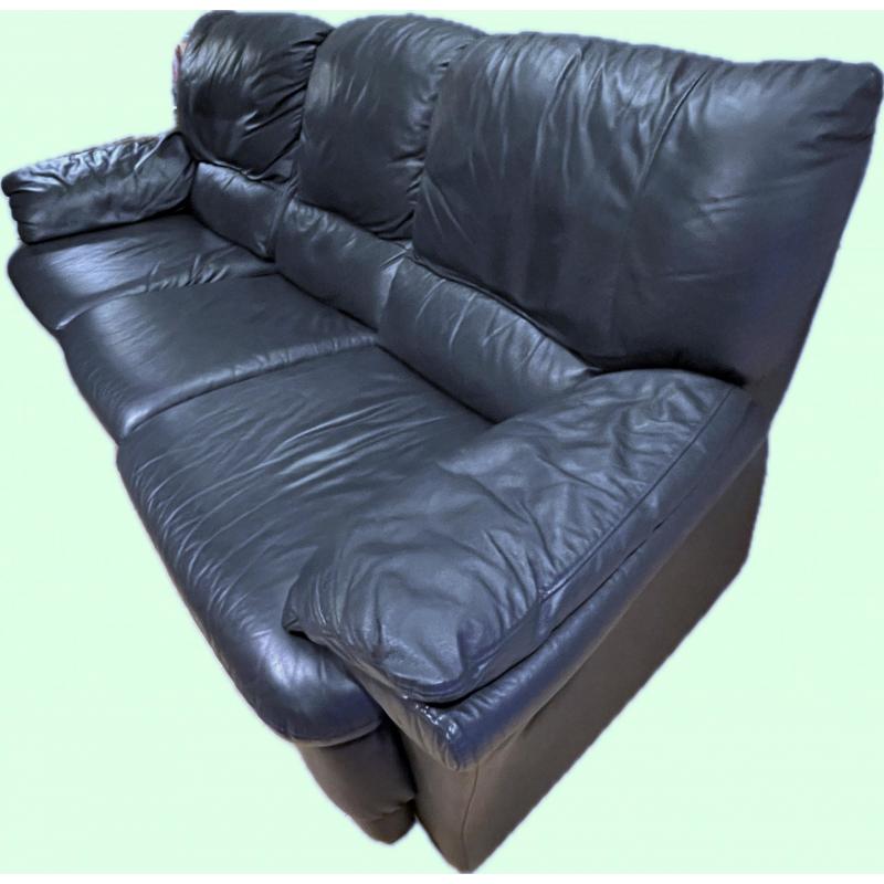Compleet salon donkerblauw echt leder éénzit relax, driezit relax, tweezit