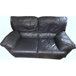 Compleet salon donkerblauw echt leder éénzit relax, driezit relax, tweezit