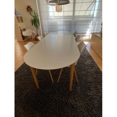 8 stoelen met uitschuifbare ovaal tafel