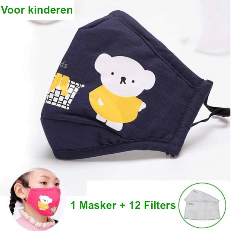 Katoenen Mondkapje   12 Plug-In Filters Voor 12 Weken Bescherming