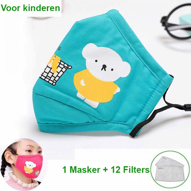 Katoenen Mondkapje   12 Plug-In Filters Voor 12 Weken Bescherming