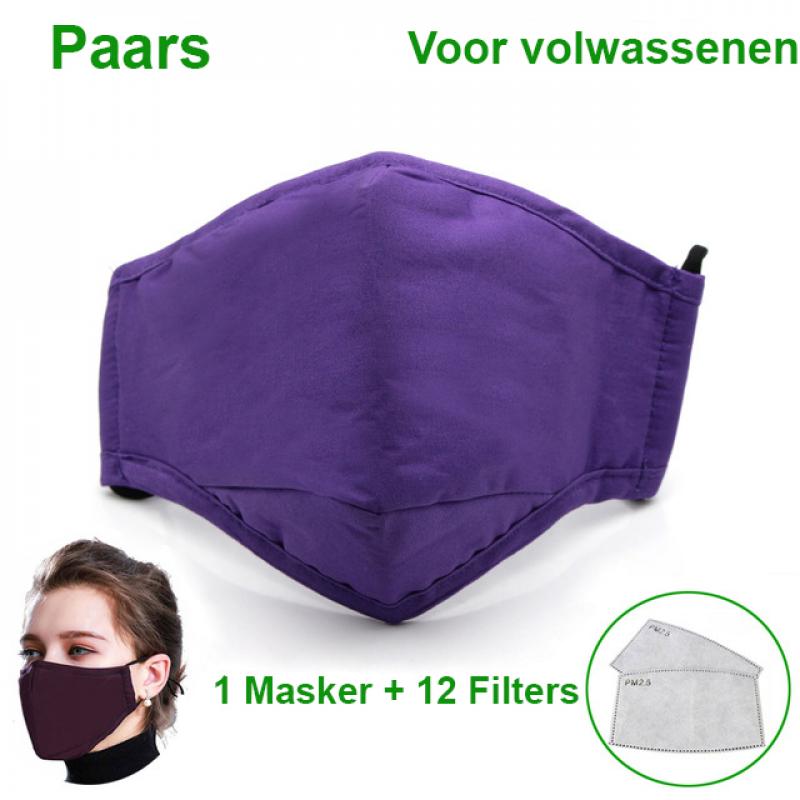 Katoenen Mondkapje   12 Plug-In Filters Voor 12 Weken Bescherming