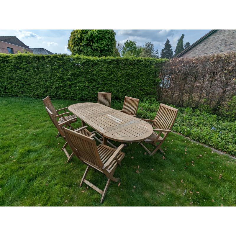 Teak tuinset van Gloster - 6 stoelen met originele kussens