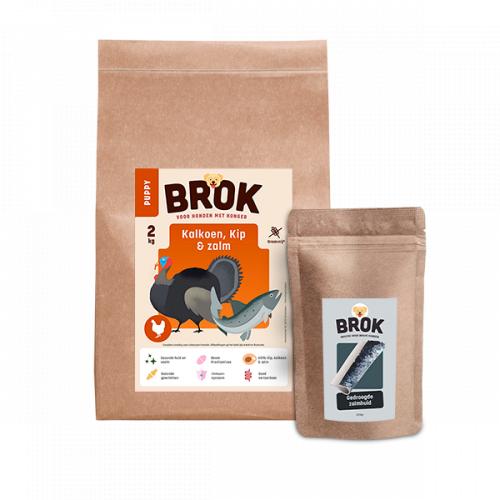 Proefpakket Graanvrije puppybrok van BROK - Kip, Kalkoen & Zalm