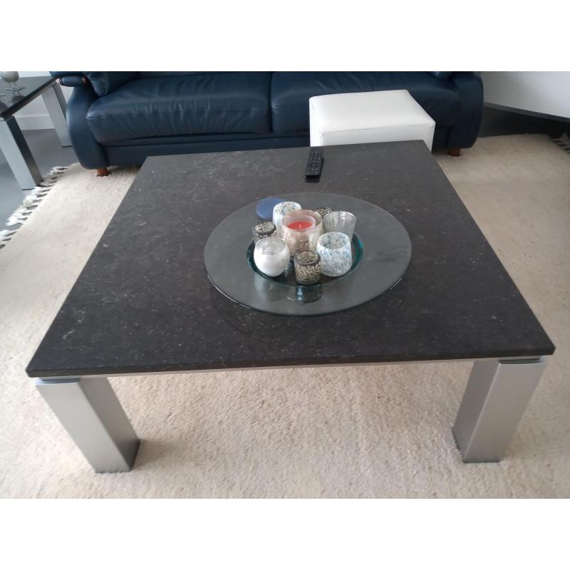 Lederen salon, 3-zit   2-zit   salontafel met marmer blad
