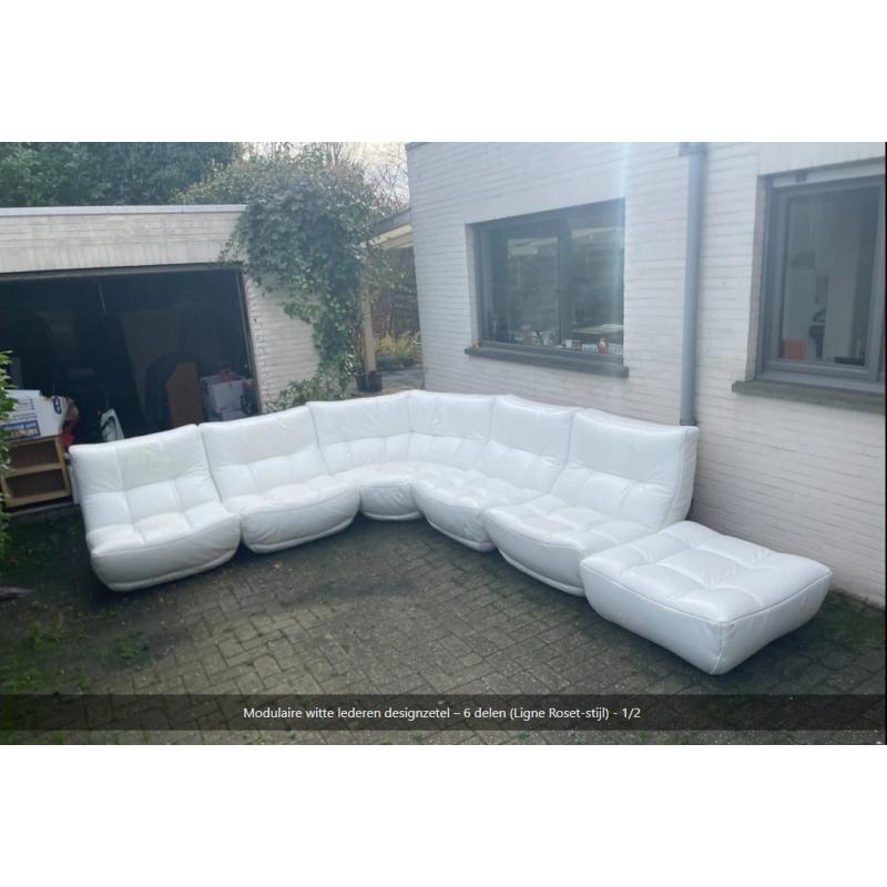 Modulaire witte lederen designzetel – 6 delen (Ligne Roset-stijl)