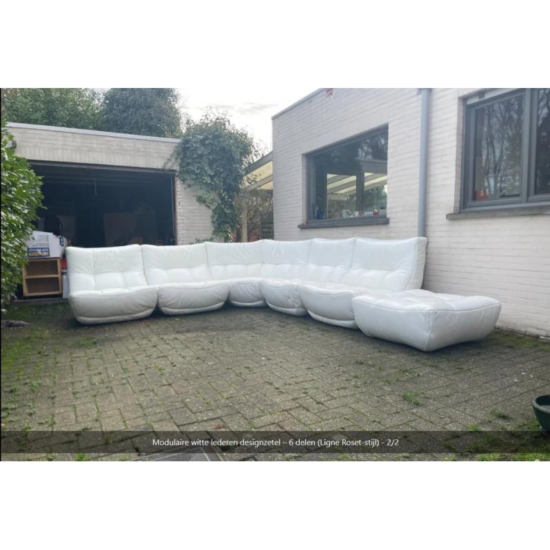 Modulaire witte lederen designzetel – 6 delen (Ligne Roset-stijl)
