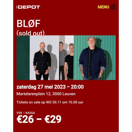 BLØF concert 27-05-2023 in Leuven 2 kaarten