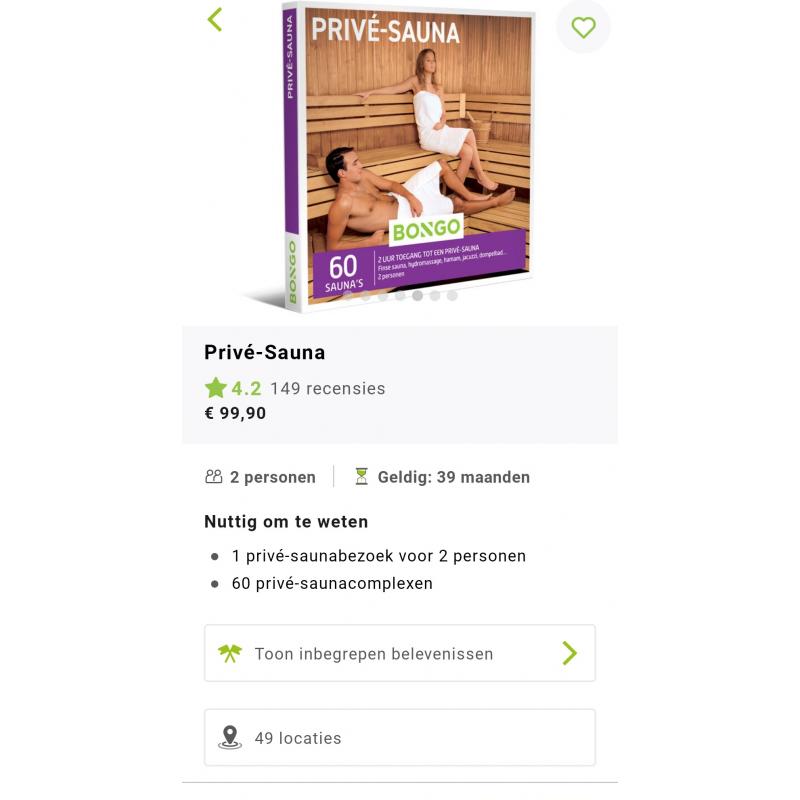 Bongo bon prive sauna voor 2 personen aan 50%