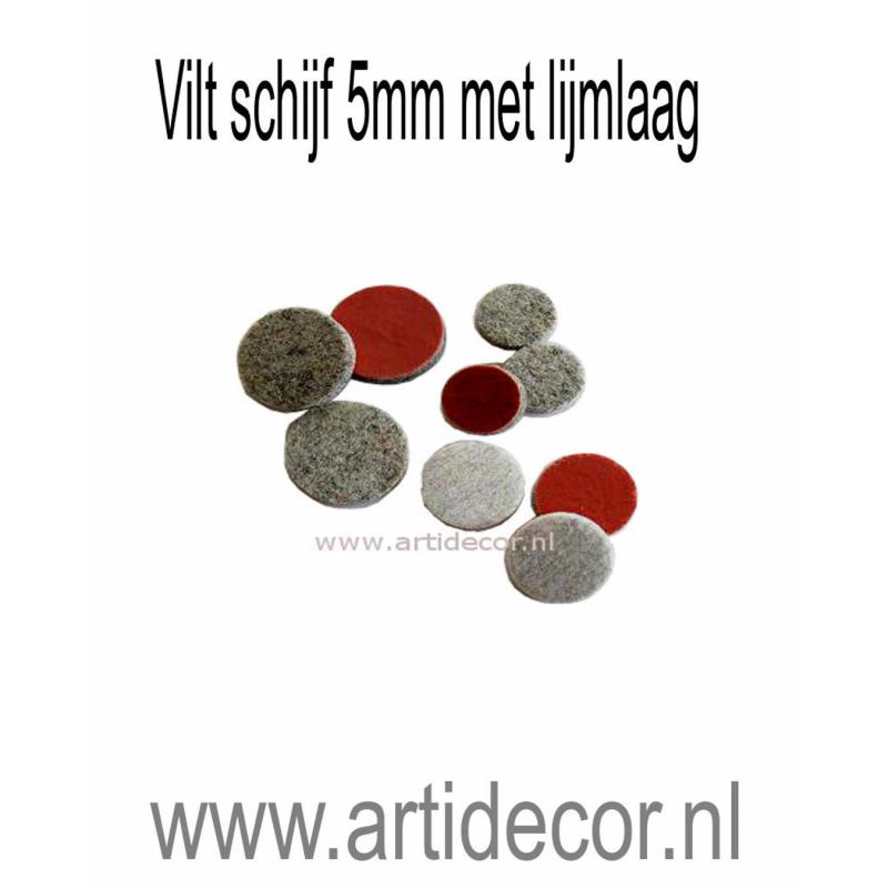 Vilt schijf 5mm met lijmlaag