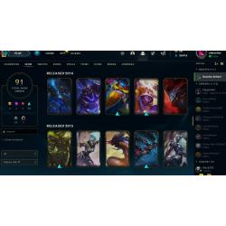 League of legends account plat4 26k BE 91 skins