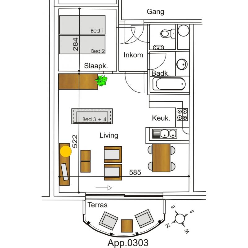 Nieuwpoort vakantie nieuw ingericht appartement met garage, dijk op 90m