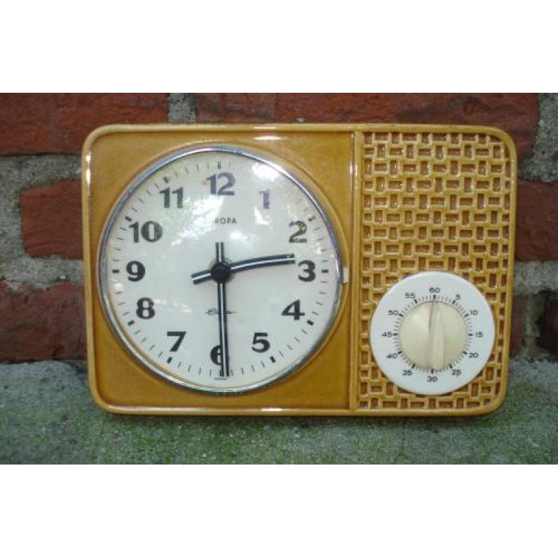 retro keukenklok merk europa met eierwekker keramiek 
