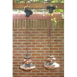 2 retro keramiek lampen bruin gevlamd 2 mooie hanglampen van keramiek,bruin gevlamd 