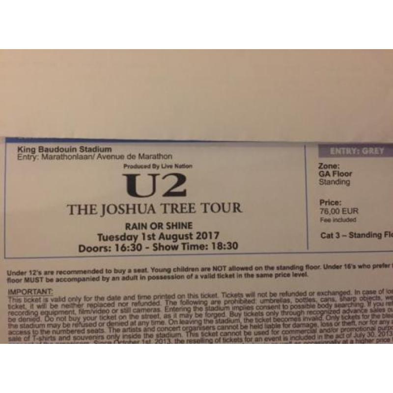 U2 tickets brussel 4 veldkaarten