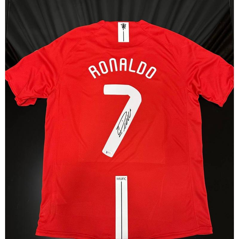 Jersey rood CRISTIANO RONALDO Hand gesigneerd BAS authenticatie