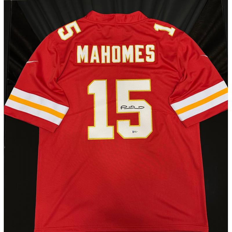 NFL JERSEY Patric Mahomes # 15 red Vikings City Chiefs hand ondertekend BAS COA