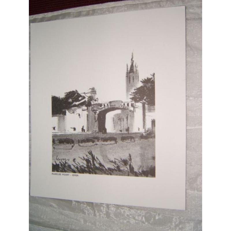 Tekening van Rijselse poort in Ieper