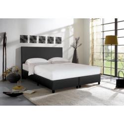 Boxsprings PROMO in zwart en taupe Lederlook  Gratis Levering Gent