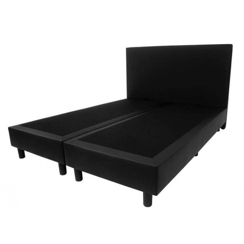 Boxsprings PROMO in zwart en taupe Lederlook  Gratis Levering Gent